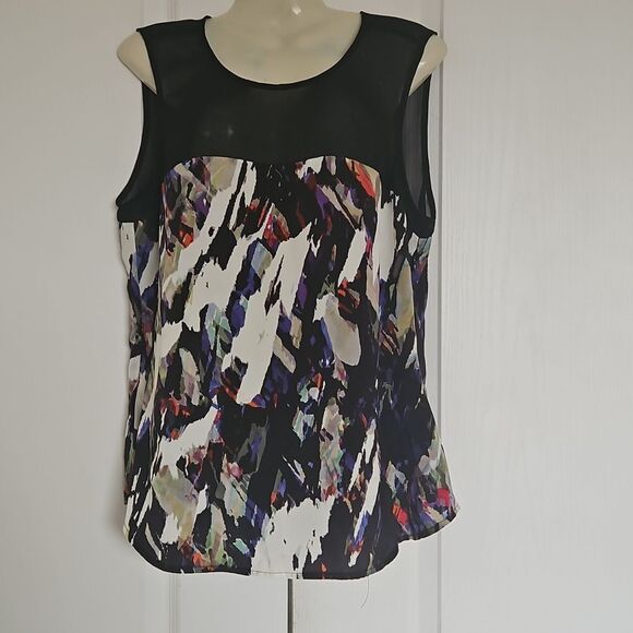 Mexx Sheer Sleeveless Color Splash Top Black Size 12 - Picture 1 of 16